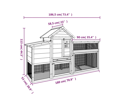 Vistu Būris, Pelēks, 186,5X58,5X113 Cm, Priedes Masīvkoks Vidaxl