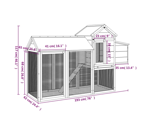 vidaXL vistu būris, 193x65x117 cm, priedes masīvkoks