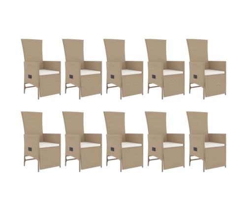 vidaXL 11-daļīgs dārza mēbeļu komplekts, matrači, bēša PE rotangpalma