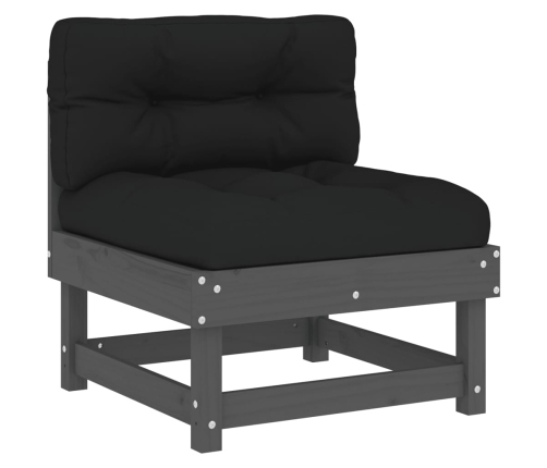 vidaXL vidējais dīvāns ar matračiem, pelēks priedes masīvkoks