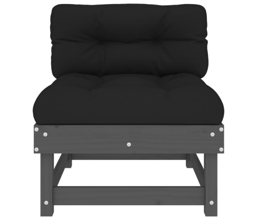 vidaXL vidējais dīvāns ar matračiem, pelēks priedes masīvkoks