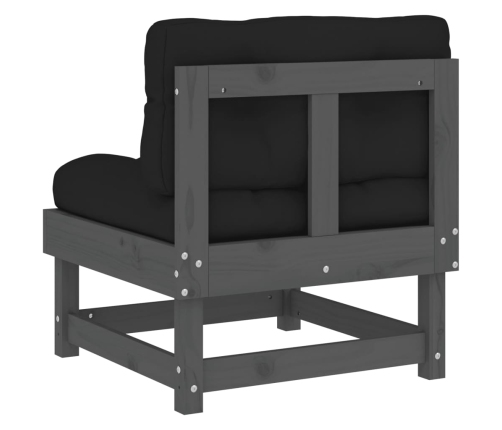 vidaXL vidējais dīvāns ar matračiem, pelēks priedes masīvkoks