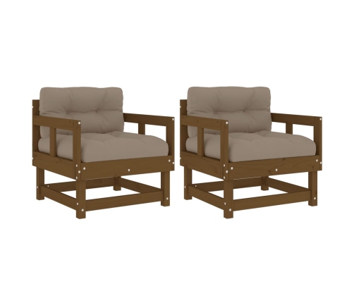 vidaXL dārza krēsli ar matračiem, 2 gb., medus brūns priedes masīvkoks
