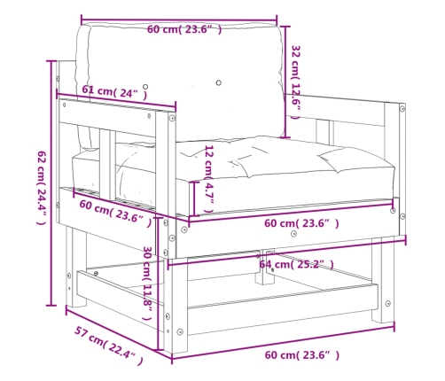 vidaXL dārza krēsli ar matračiem, 2 gb., medus brūns priedes masīvkoks