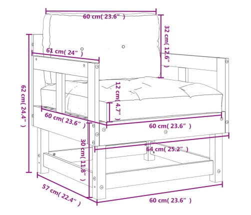 vidaXL dārza krēsli ar matračiem, 2 gab., Duglasa egles masīvkoks