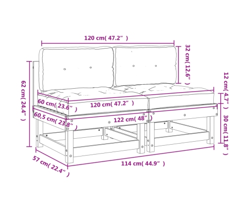 vidaXL vidējie dīvāni ar matračiem, 2 gab., priedes masīvkoks