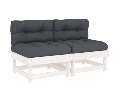 vidaXL vidējie dīvāni ar matračiem, 2 gab., balts priedes masīvkoks