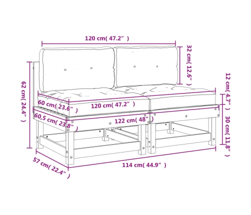 vidaXL vidējie dīvāni ar matračiem, 2 gab., pelēks priedes masīvkoks