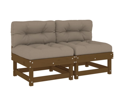 vidaXL vidējie dīvāni ar matračiem, 2 gab., medus brūns priedes koks