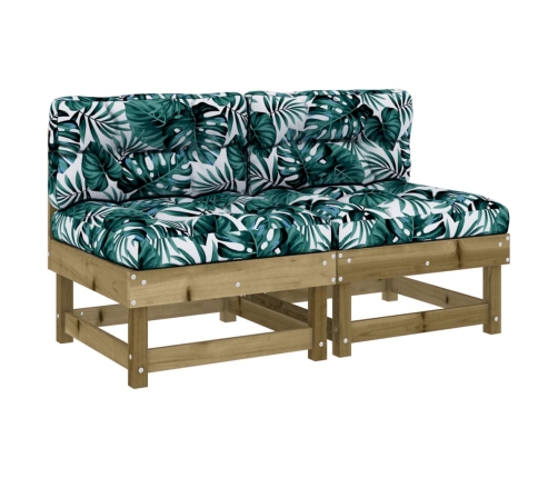 vidaXL vidējie dīvāni ar matračiem, 2 gab., impregnēts priedes koks