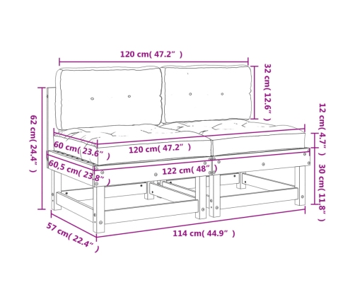 vidaXL vidējie dīvāni ar matračiem, 2 gab., impregnēts priedes koks