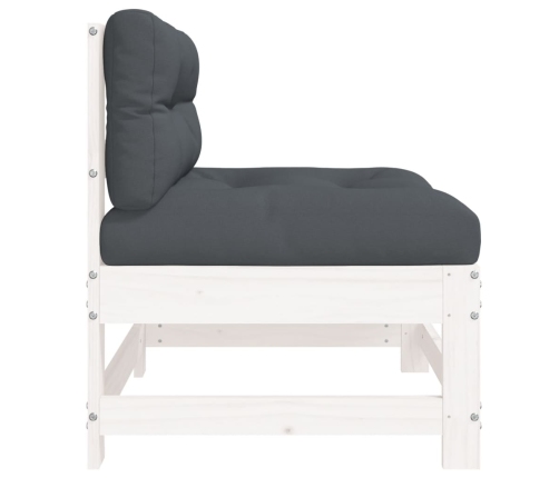 vidaXL vidējais dīvāns ar matračiem, balts priedes masīvkoks