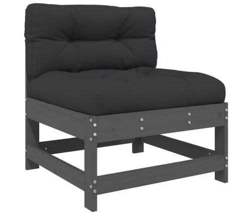 vidaXL vidējais dīvāns ar matračiem, pelēks priedes masīvkoks