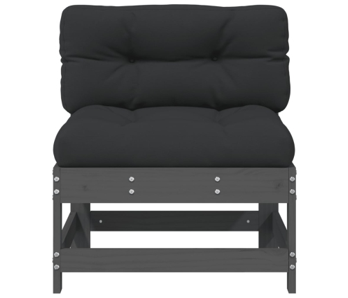 vidaXL vidējais dīvāns ar matračiem, pelēks priedes masīvkoks