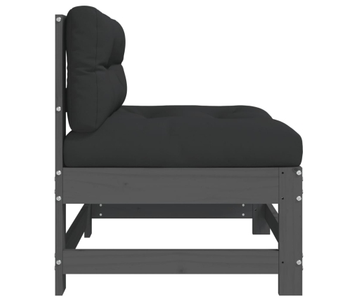 vidaXL vidējais dīvāns ar matračiem, pelēks priedes masīvkoks