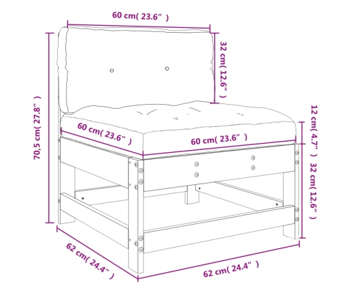 vidaXL vidējais dīvāns ar matračiem, Duglasa egles masīvkoks