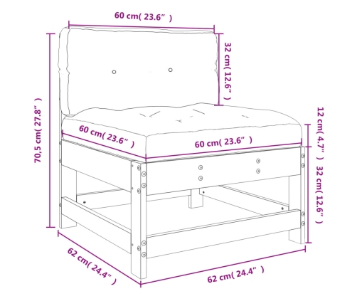 vidaXL vidējais dīvāns ar matračiem, impregnēts priedes koks