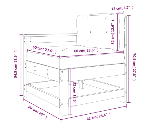 vidaXL dārza krēsls ar matračiem, pelēks priedes masīvkoks