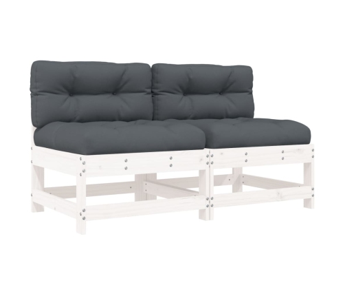 vidaXL vidējie dīvāni ar matračiem, 2 gab., balts priedes masīvkoks