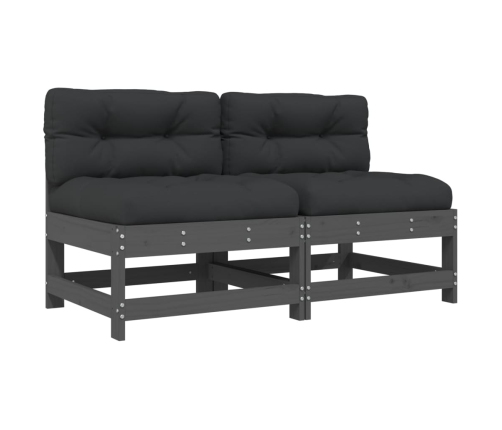 vidaXL vidējie dīvāni ar matračiem, 2 gab., pelēks priedes masīvkoks