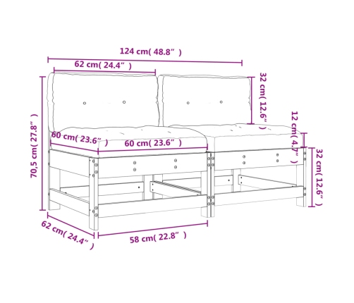 vidaXL vidējie dīvāni ar matračiem, 2 gab., pelēks priedes masīvkoks
