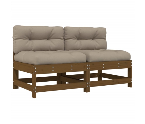 vidaXL vidējie dīvāni ar matračiem, 2 gab., medus brūns koks