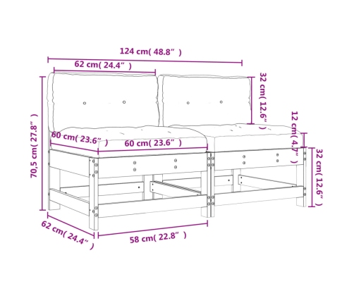 vidaXL vidējie dīvāni ar matračiem, 2 gab., medus brūns koks