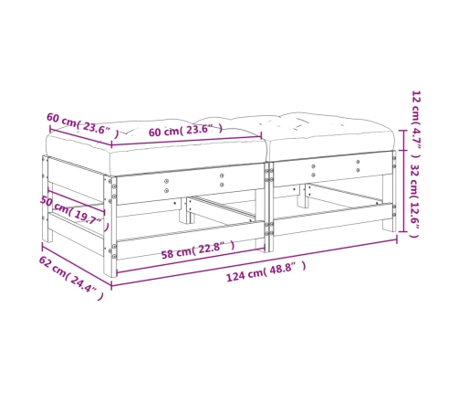 vidaXL dārza soliņi ar matračiem, 2 gb., medus brūns priedes masīvkoks