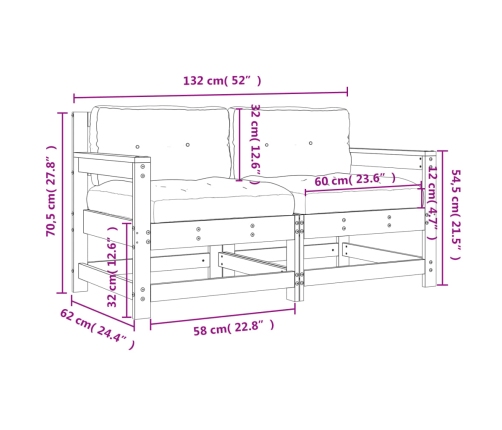 vidaXL dārza krēsli ar matračiem, 2 gab., priedes masīvkoks