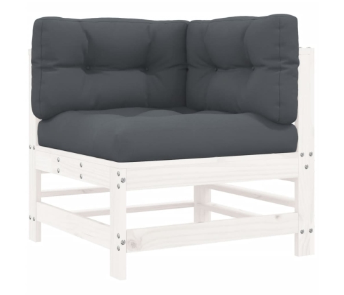 vidaXL stūra dīvāns ar matračiem, balts priedes masīvkoks