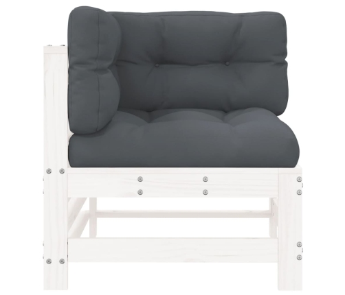 vidaXL stūra dīvāns ar matračiem, balts priedes masīvkoks