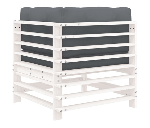 vidaXL stūra dīvāns ar matračiem, balts priedes masīvkoks