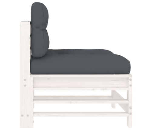 vidaXL vidējais dīvāns ar matračiem, balts priedes masīvkoks