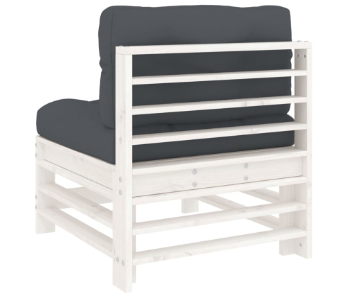 vidaXL vidējais dīvāns ar matračiem, balts priedes masīvkoks