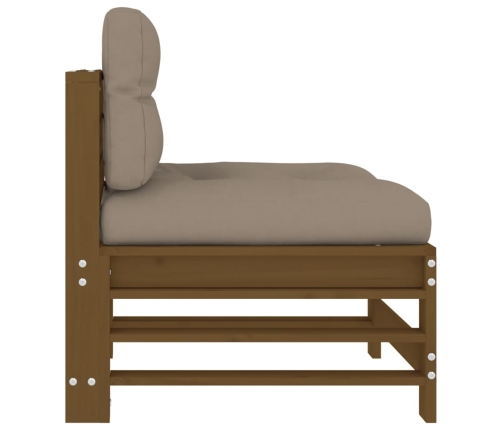 vidaXL vidējais dīvāns ar matračiem, brūns priedes masīvkoks