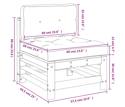 vidaXL vidējais dīvāns ar matračiem, impregnēts priedes koks