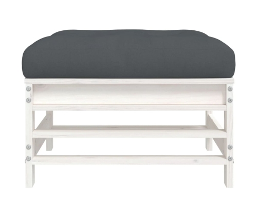 vidaXL dārza soliņš ar matraci, balts priedes masīvkoks