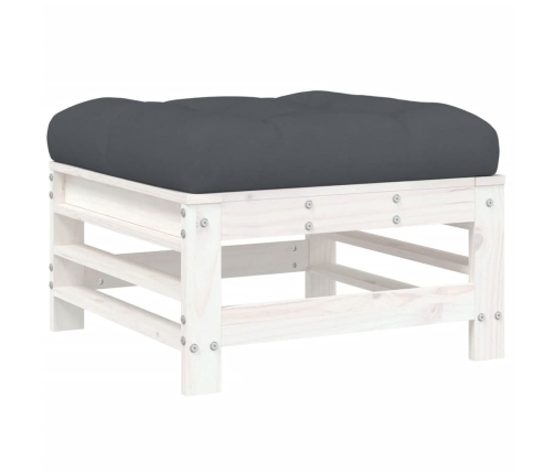 vidaXL dārza soliņš ar matraci, balts priedes masīvkoks