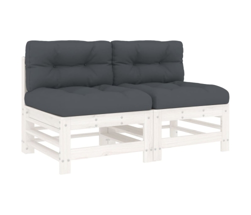 vidaXL vidējie dīvāni ar matračiem, 2 gab., balts priedes masīvkoks