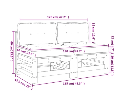 vidaXL vidējie dīvāni ar matračiem, 2 gab., balts priedes masīvkoks