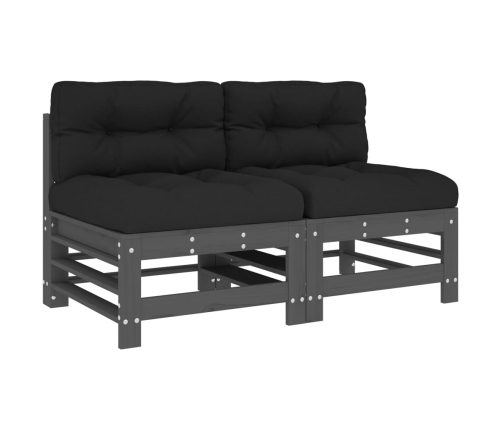 vidaXL vidējie dīvāni ar matračiem, 2 gab., pelēks priedes masīvkoks