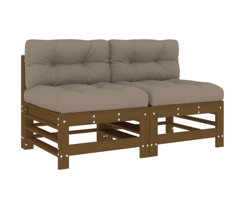 vidaXL vidējie dīvāni ar matračiem, 2 gab., medus brūns priedes koks