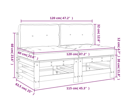 vidaXL vidējie dīvāni ar matračiem, 2 gab., Duglasa egles masīvkoks