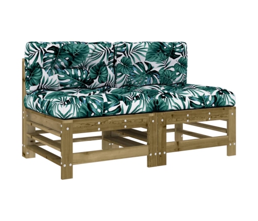 vidaXL vidējie dīvāni ar matračiem, 2 gab., impregnēts priedes koks