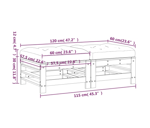 vidaXL dārza soliņi ar matračiem, 2 gab., balts priedes masīvkoks
