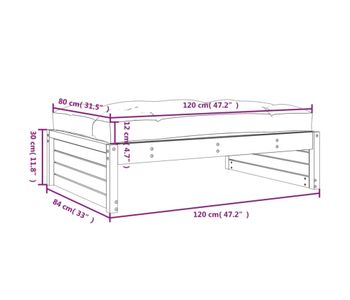 vidaXL dārza kājsoliņš, 120x80 cm, priedes masīvkoks, balts