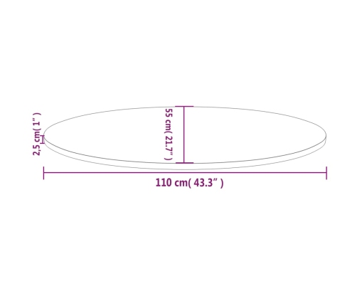 vidaXL galda virsma, 110x55x2,5 cm, priedes masīvkoks, ovāla