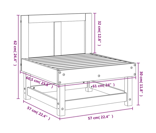 vidaXL vidējais dārza dīvāns, medus brūns, priedes masīvkoks