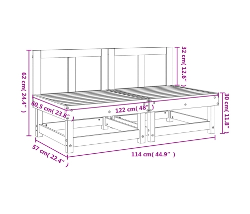 vidaXL vidējie dārza dīvāni, 2 gab., priedes masīvkoks