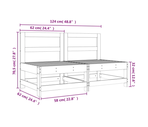 vidaXL vidējie dārza dīvāni, 2 gab., balti, priedes masīvkoks